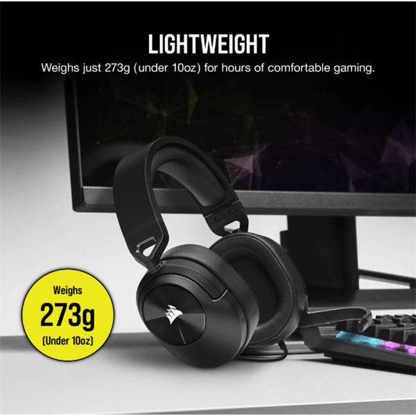 CORSAIR Vezetékes Headset, HS55 Gaming, Ultrakönnyű, Jack dugós, fekete (CA-9011260-EU)