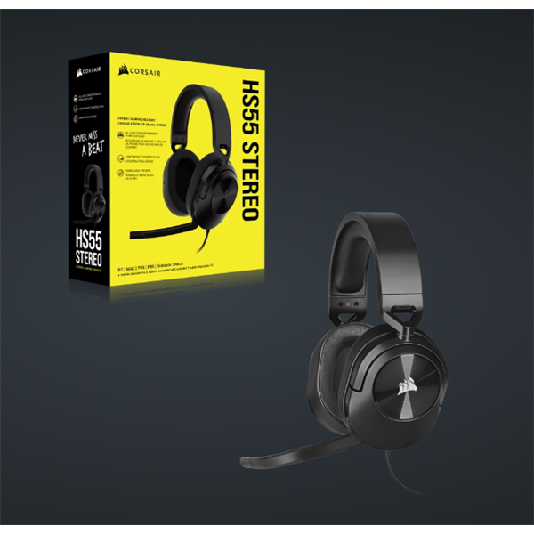 CORSAIR Vezetékes Headset, HS55 Gaming, Ultrakönnyű, Jack dugós, fekete (CA-9011260-EU)