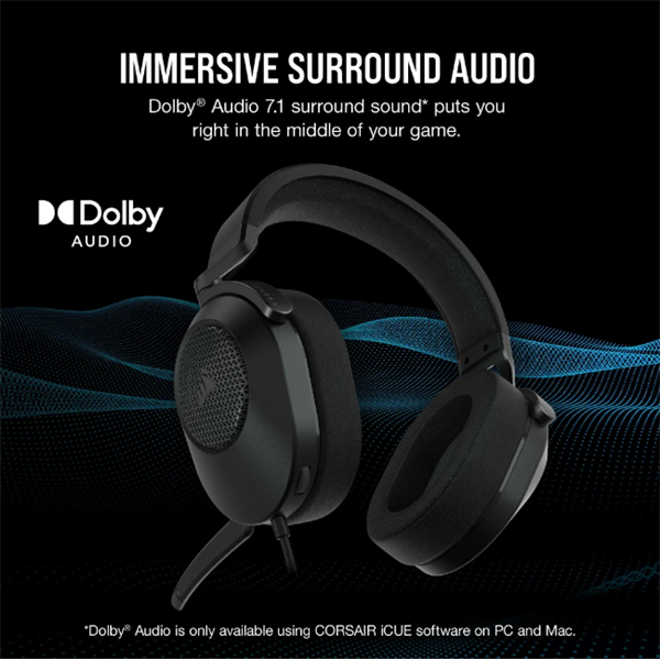 CORSAIR Vezetékes Headset, HS65 SURROUND Gaming, Dolby audio, carbon (CA-9011270-EU)