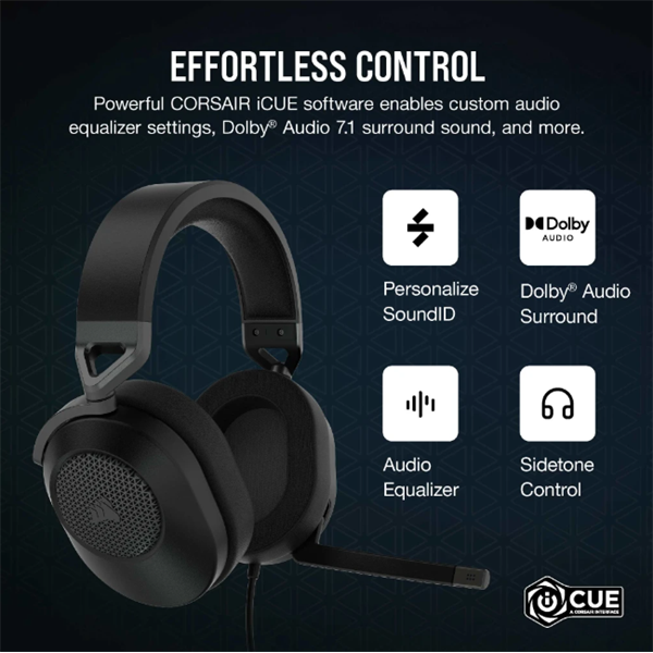 CORSAIR Vezetékes Headset, HS65 SURROUND Gaming, Dolby audio, carbon (CA-9011270-EU)