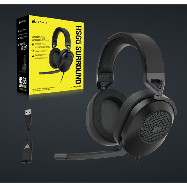 CORSAIR Vezetékes Headset, HS65 SURROUND Gaming, Dolby audio, carbon (CA-9011270-EU)