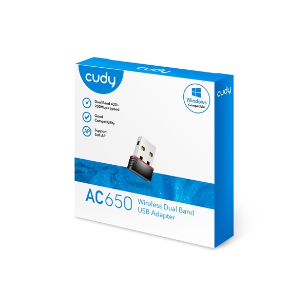 CUDY Wireless Adapter USB Dual Band AC650, USB2.0, WU650S (WU650S)
