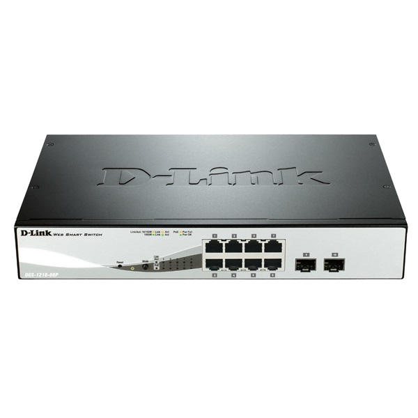 D-LINK Switch 8x1000Mbps(8xPOE) + 2xGigabit SFP Menedzselhető Rackes, DGS-1210-08P/E (DGS-1210-08P/E)