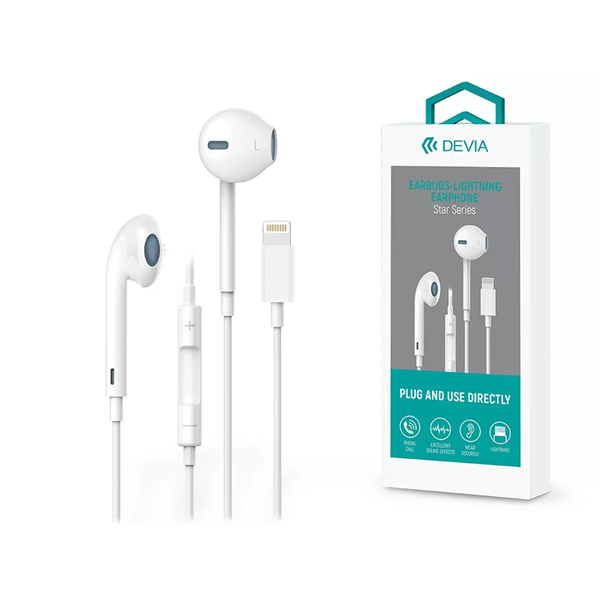 DEVIA UNIVERZÁLIS SZTEREÓ FELVEVŐS FÜLHALLGATÓ - LIGHTNING - STAR SERIES EARBUDS LIGHTNING EARPHONE - FEHÉR (ST366864)