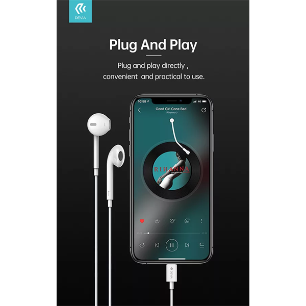 DEVIA UNIVERZÁLIS SZTEREÓ FELVEVŐS FÜLHALLGATÓ - LIGHTNING - STAR SERIES EARBUDS LIGHTNING EARPHONE - FEHÉR (ST366864)