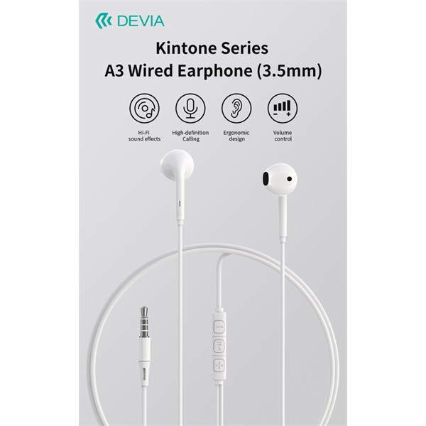 Devia Kintone A3 In-Ear sztereó fülhallgató - 3,5mm jack - fehér (ST108752)