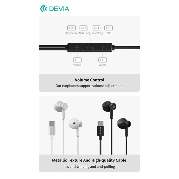 Devia Smart Series M2 Metal In-Ear sztereó fülhallgató - Type-C - fekete (ST108790)
