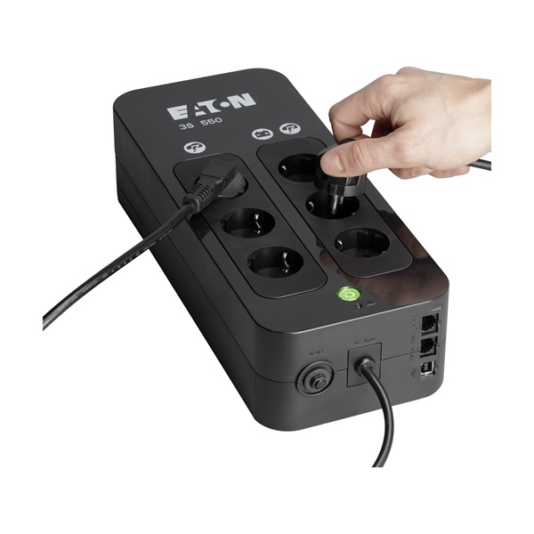 EATON UPS 3S (3+3 Schuko) 550VA (330 W) OFFLINE szünetmentes tápegység, torony - USB interfész felügyeleti szoftverrel (9400-43157)