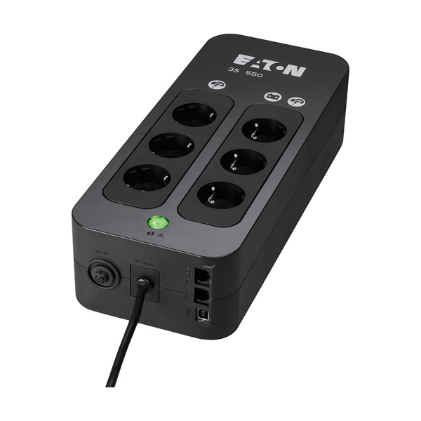 EATON UPS 3S (3+3 Schuko) 550VA (330 W) OFFLINE szünetmentes tápegység, torony - USB interfész felügyeleti szoftverrel (9400-43157)