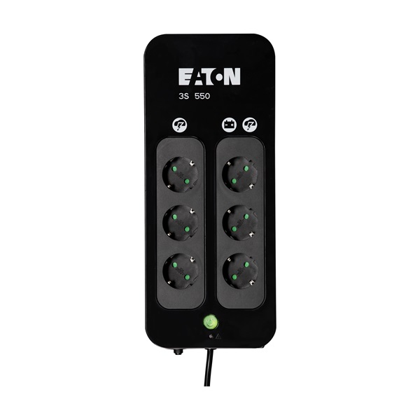 EATON UPS 3S (3+3 Schuko) 550VA (330 W) OFFLINE szünetmentes tápegység, torony - USB interfész felügyeleti szoftverrel (9400-43157)