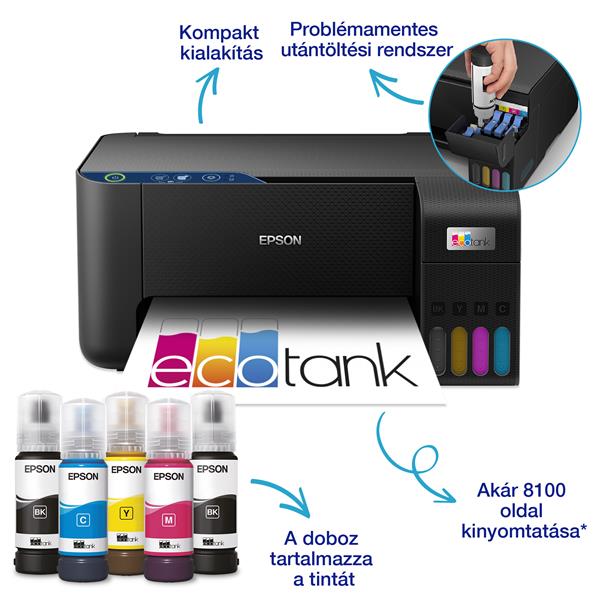 EPSON EcoTank L3231 A4, színes multifunkciós nyomtató USB 8100/6500 oldal tintával