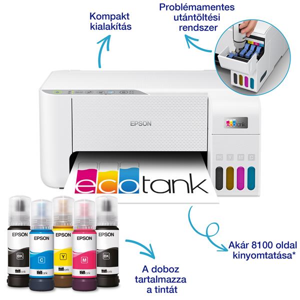 EPSON EcoTank L3276 A4, színes, multifunkciós nyomtató WIFI/USB 8100/6500 oldal tintával