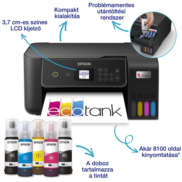 EPSON EcoTank L3280 A4, MFP, színes, 5760x1440 DPI, 33 lap/perc, USB/Wifi tintasugaras nyomtató