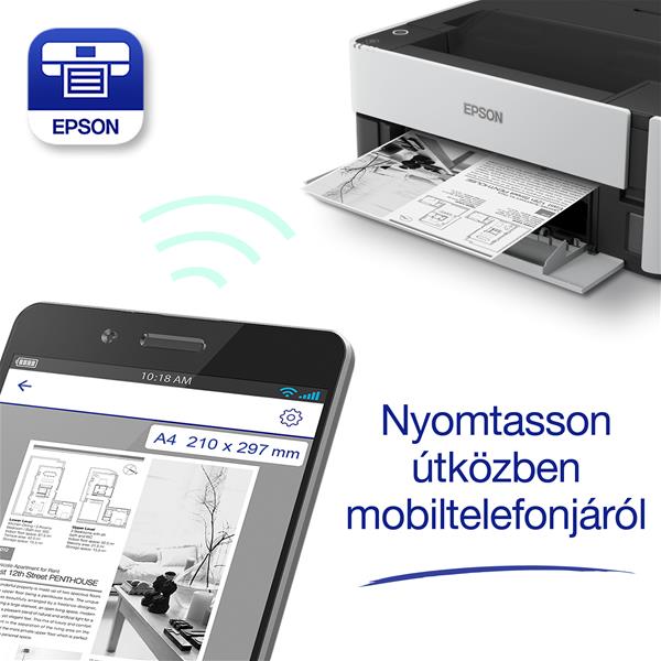 EPSON EcoTank M1170 A4, 1200x2400 DPI, 39 lap/perc, USB/LAN/Wifi mono fehér tintasugaras nyomtató