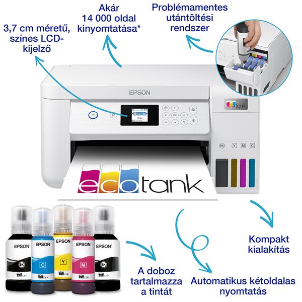 EPSON Ecotank L4266 tintasugaras nyomtató (A4, MFP, színes, 5760x1440 DPI, 33 lap/perc, duplex, USB/Wifi/Wifi Direct)