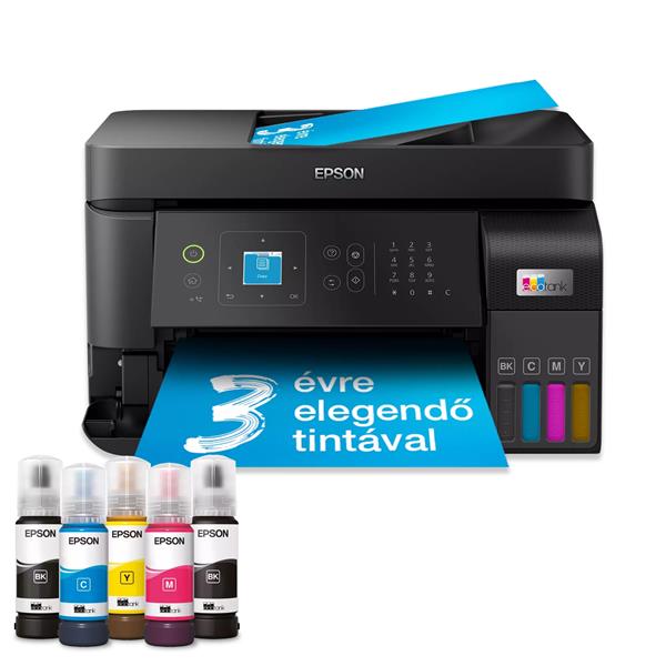 EPSON EcoTank L5590 A4, MFP, színes, 4800x1200 DPI, 33 lap/perc, ADF, USB/LAN/Wifi tintasugaras nyomtató