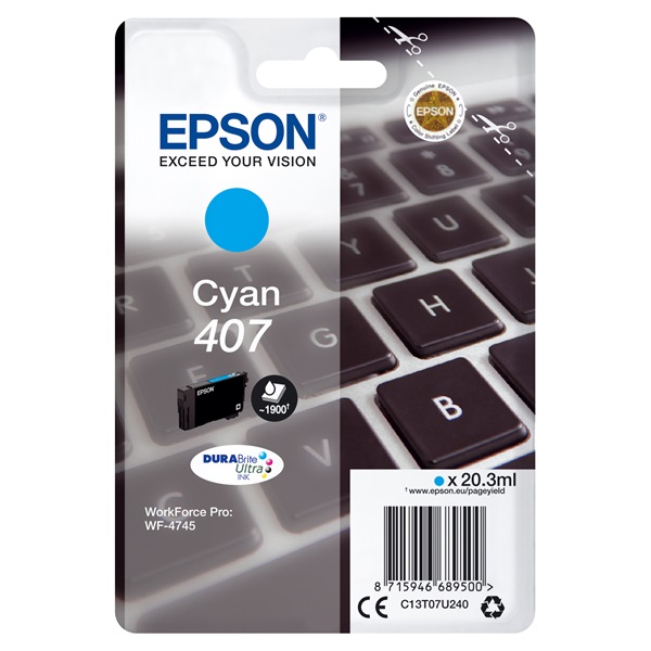 Epson No.407 (T07U2) Cyan patron 20.3 ml (eredeti) C13T07U240 Workforce Pro WF-4745DTWF széria (C13T07U240)