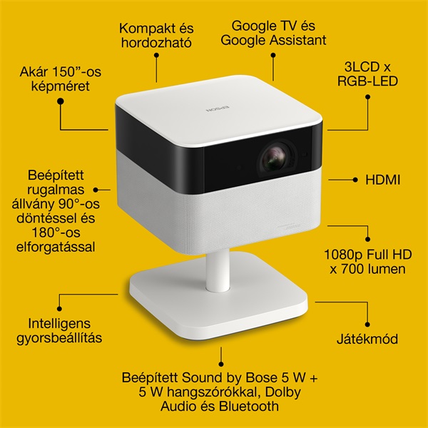 EPSON Projektor - Lifestudio Flex – EF-71 Gyémántfehér (3LCD, 1920x1080, 16:9, 700 AL, 5 000 000:1, HDMI/USB/WiFi) (V11HB79040)