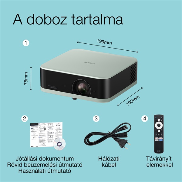 EPSON Projektor - Lifestudio Pop – EF-61G Jégzöld (3LCD, 1920x1080, 16:9, 700 AL, 5 000 000:1, HDMI/USB/WiFi) (V11HB72340)