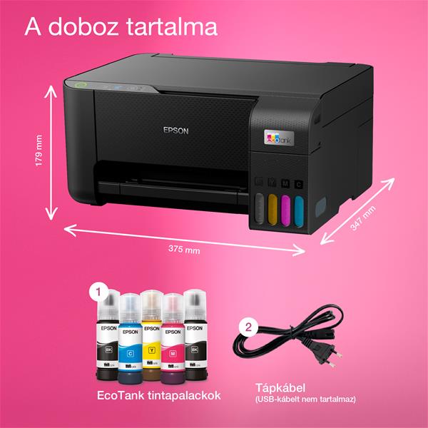 EPSON Tintasugaras nyomtató - EcoTank L3230 (A4, MFP, színes, 5760x1440 DPI, 33 lap/perc, USB) (C11CJ68407)