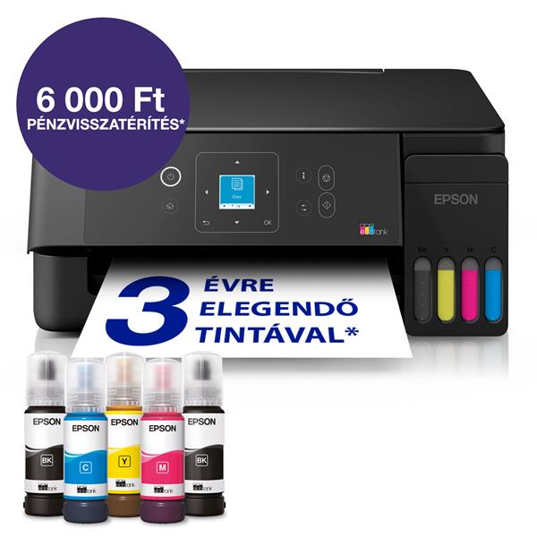 EPSON Tintasugaras nyomtató - EcoTank L3361 (A4, MFP, színes, 5760x1440 DPI, 33 lap/perc, USB/Wifi/Air Print) (C11CL63419)