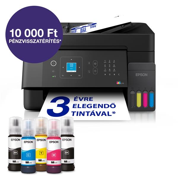 EPSON Tintasugaras nyomtató - EcoTank L5390 (A4, MFP, ADF, színes, 5760x1440 DPI, 33 lap/perc, USB/Wifi/LAN) (C11CL59403)