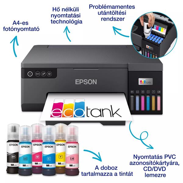 Epson EcoTank L8050 A4 színes fotónyomtató WiFi/USB 1500 fotóra elegendő tintával