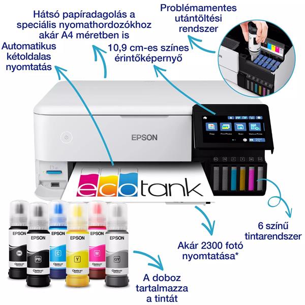 Epson Ecotank L8160 A4 színes multifunkciós fotónyomtató LAN/WIFI 1800 fotóra elegendő tintával
