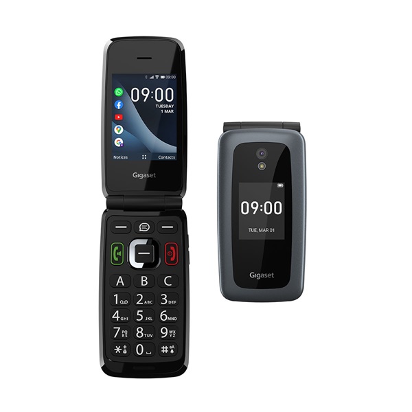 GIGASET GL7 mobiltelefon, flip, idősek számára, Dual SIM, titán-ezüst (S30853-H1199-R601)