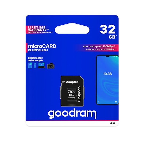 GOODRAM Memóriakártya MicroSDHC 32GB CL10 UHS-I + adapter (M1AA-0320R12)