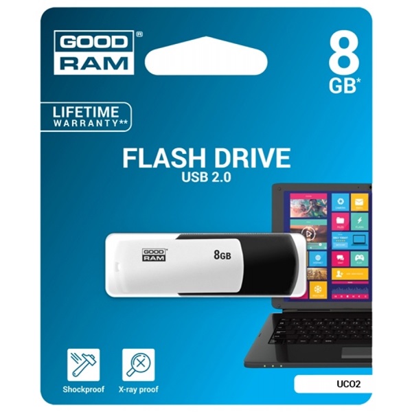 GOODRAM Pendrive 8GB, UCO2 USB 2.0,Fekete-Fehér (UCO2-0080KWR11)