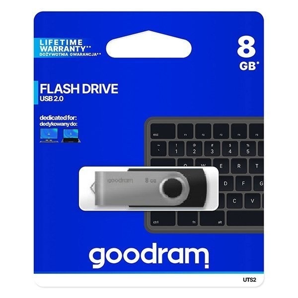 GOODRAM Pendrive 8GB, UTS2 USB 2.0, Fekete (UTS2-0080K0R11)