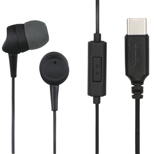 HAMA 184141, "BASIC4PHONE" IN-EAR FÜLHALLGATÓ,USB TYPE-C, FEKETE (00184141)