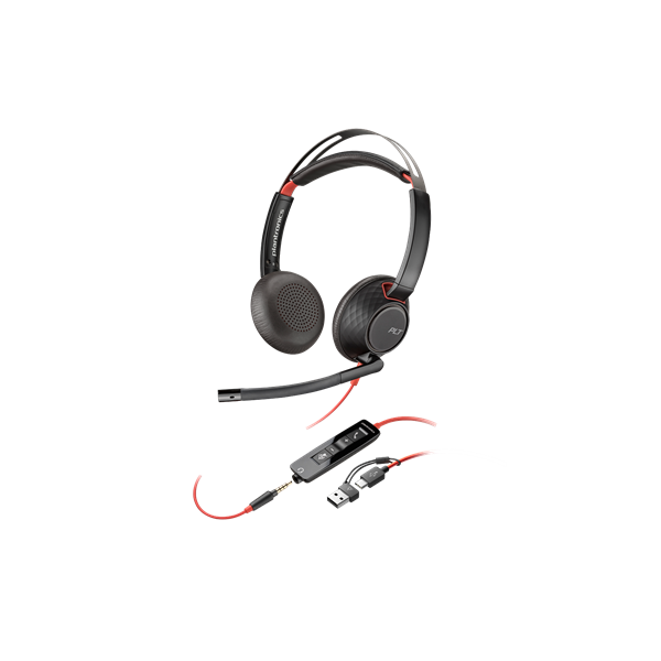 HP POLY fejhallgató Blackwire 5220 sztereó USB-C+3,5 mm-es csatlakozó+USB-C/USB-A adapter (Bulk) (8X231A6)