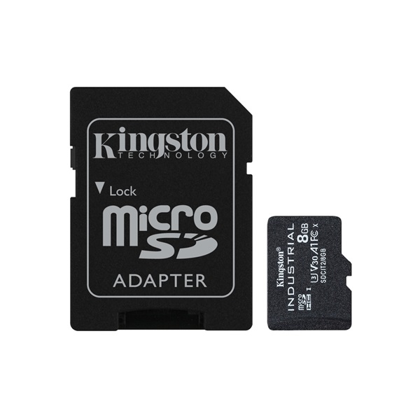 KINGSTON Memóriakártya MicroSDHC 8GB Industrial C10 A1 pSLC + Adapter (SDCIT2/8GB)