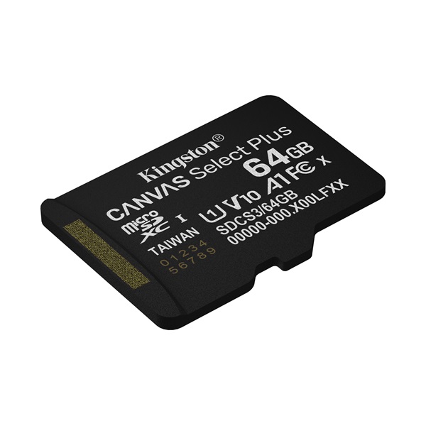 KINGSTON Memóriakártya MicroSDXC 64GB Canvas Select Plus Gen3 100R A1 Adaprer nélkül (SDCS3/64GBSP)