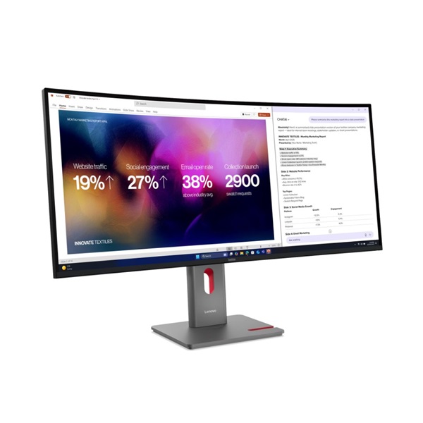 LENOVO Monitor - ThinkVision P40wd-40, ívelt, 39.7" 5120x2160 IPS, 21:9, 2000:1, 400cd/m2, 4ms, USB ABC, HDMI, DP, RJ45. (64B4XAT1U1)
