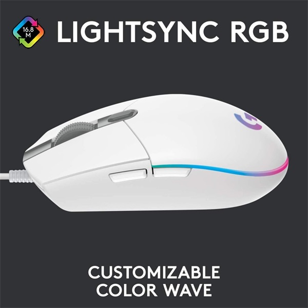 LOGITECH Egér - G203 Lightsync RGB Vezetékes Gaming, Fehér (910-005797)