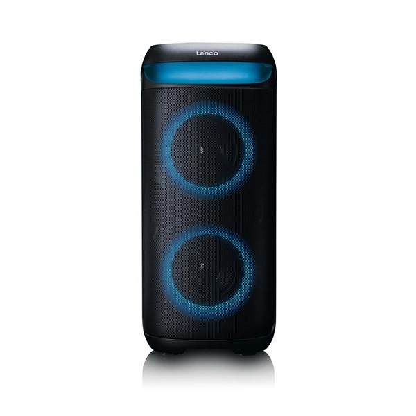 Lenco PA-210BK Bluetooth 5.3 bulihangszóró beépített világítással , TWS, 100W erősítővel, 2x mikrofon bemenet (PA-210BK)