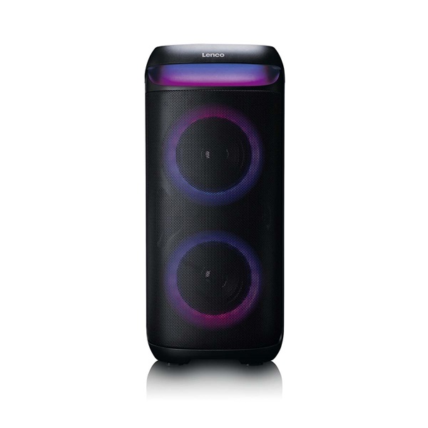 Lenco PA-210BK Bluetooth 5.3 bulihangszóró beépített világítással , TWS, 100W erősítővel, 2x mikrofon bemenet (PA-210BK)
