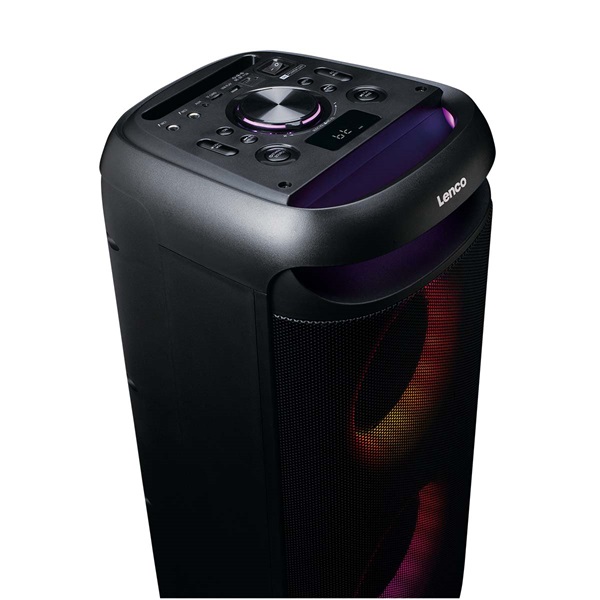 Lenco PA-210BK Bluetooth 5.3 bulihangszóró beépített világítással , TWS, 100W erősítővel, 2x mikrofon bemenet (PA-210BK)