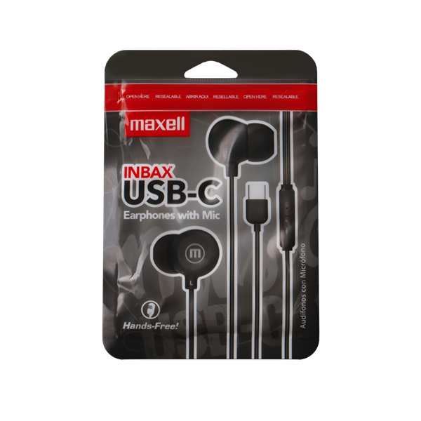 MAXELL Fülhallgató, IN-BAX, fekete, USB-C (348594)