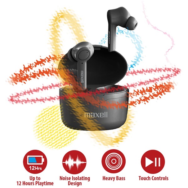 MAXELL TWS vezeték nélküli fülhallgató, SYNC UP, bluetooth 5.0, 3 óra lejétszási + 9óra újratöltéssel, fekete (304489)
