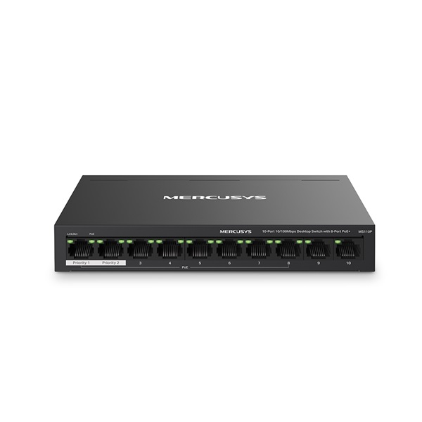 MERCUSYS Switch 10x100Mbps(8xPOE+), Fémházas Asztali, MS110P (MS110P)