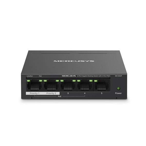 MERCUSYS Switch 5x1000Mbps (4xPOE+), Fémháza Asztali, MS105GP (MS105GP)