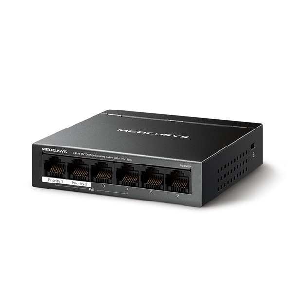 MERCUSYS Switch 6x100Mbps(4xPOE+), Fémházas Asztali, MS106LP (MS106LP)