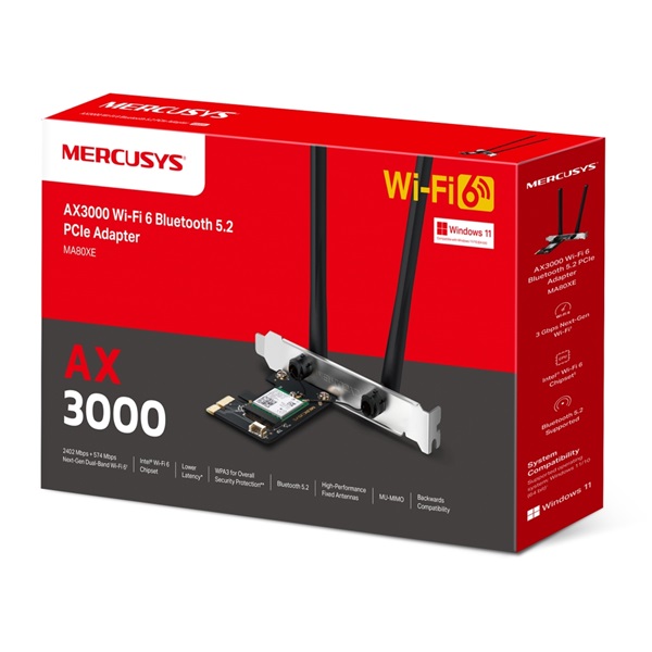 MERCUSYS Wireless Adapter PCI-Express 5.2 Dual Band AX3000 Wifi 6 Bluetooth, MA80XE (MA80XE)