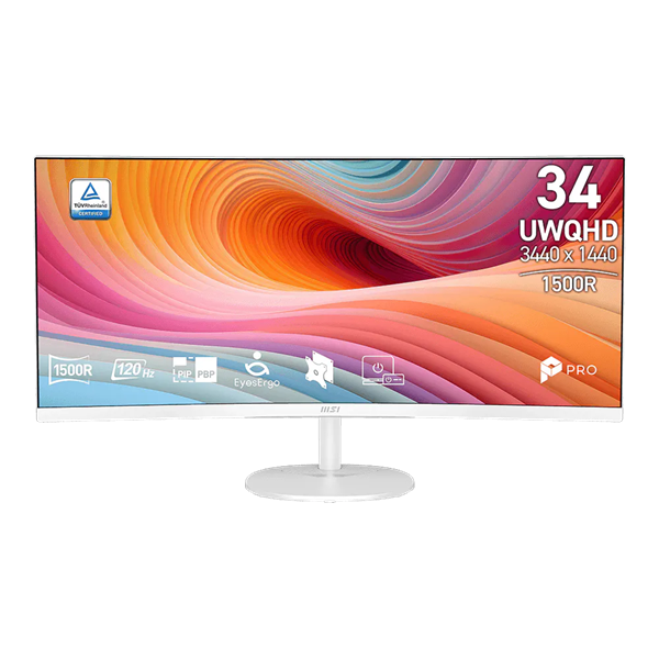 MSI Monitor Business PRO MP341CQW E12 Ívelt 34" QHD 3440x1440, 120Hz VA 21:9, 3000:1, 300cd/m2, 4ms, 2xHDMI, DP, White (9S6-3PB2CT-057)