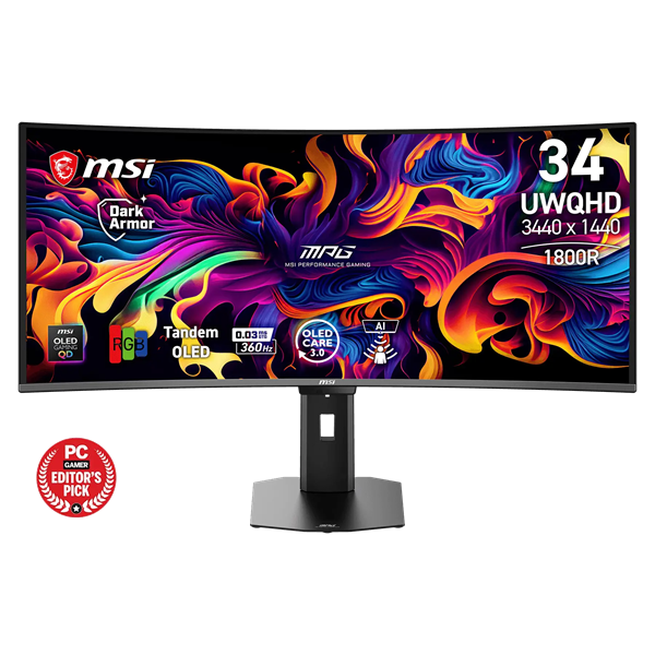 MSI Monitor GAMING MPG 341CQR QD-OLED X36 Ívelt 34" UWQHD 3440x1440 21:9, 360Hz, 1500000:1, 0,03ms, 2x HDMI, DP, USB-C (9S6-3DE29A-001)