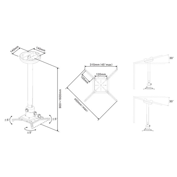MULTIBRACKETS Mennyezeti konzol, M Universal Projector Ceiling Mount 900-1600 with Finetune (7350073731787)